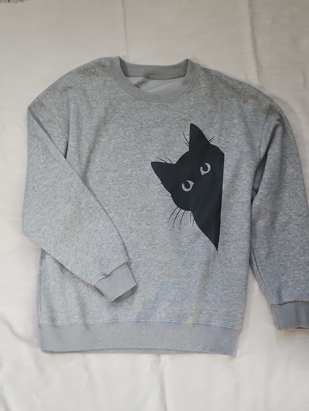Gray Sweatshirt with Black Peeking Cat - Pet Cat Design